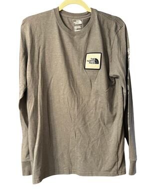 The North Face Mens Small Long Sleeve Graphic Shirt Gray Logo Patch TNF 1966